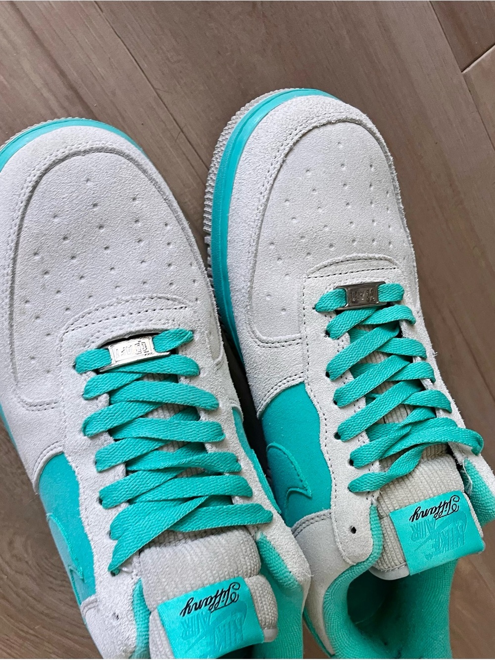 Nike Low-Top AF1 in Teal and Sandstone Suede- Tiffany edition